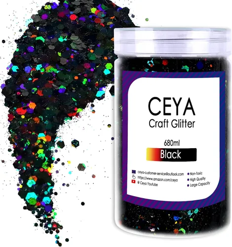 Vista 32 de Ceya Brillantina gruesa holográfica, 1 libra/16 onzas, oro diamante a granel, purpurina mixta gruesa y fina embotellada con lentejuelas metálicas