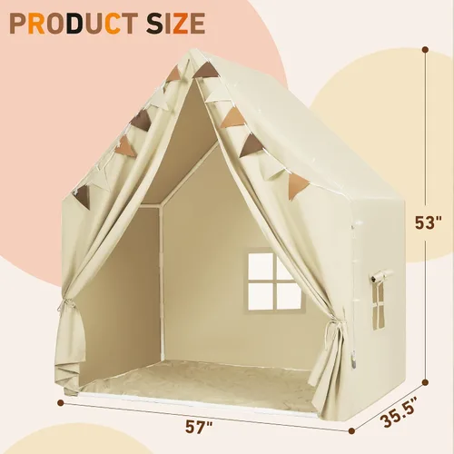 Vista 3 de Tienda de campaña para niños con tapete acolchado y luces LED en estrella para niñas y niños de 4-8-10 años, gran casa de juegos linda
