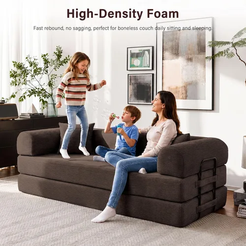 Vista 2 de Sofá cama convertible de 79 pulgadas, sofá futón sin hueso para sala de Marrón