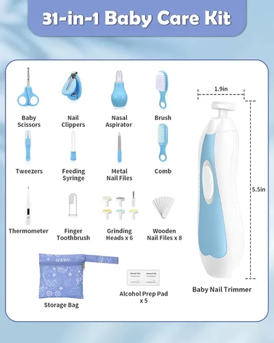 Vista 2 de Lictin Kit de cuidado de la salud y aseo del bebé, juego de recortador de uñas eléctrico 31 en 1, kit de cuidado de guardería para recién nacidos