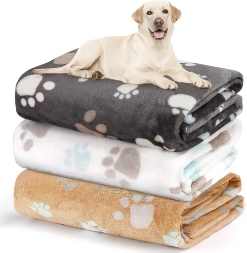 Vista 20 de Manta Suave para Perros para Perros Grandes - Manta Mullida para Mascotas para Gatos y Cachorros, Manta Reversible con Diseño de Huellas de Pata gris