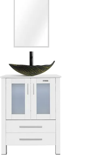 Vista 46 de eclife Armario de tocador de baño moderno de 18 pulgadas con lavabo Redondel negro