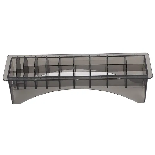 Vista 9 de Caja de almacenamiento rectangular de plástico para peine de guía, 10 rejillas para cortapelos, soporte de guardia, caja maestra con peines