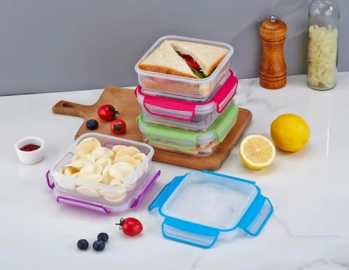 Vista 5 de Snap Fresh - Paquete de 4 recipientes de sándwich a prueba de fugas de tamaño divertido - Cajas de sándwich reutilizables, sin BPA. Sellado
