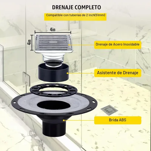 Vista 2 de VEVOR Kit de Bordillo para Ducha, 38"x60" Revestimiento de Bordillo para Ducha Impermeable con Brida de Unión Desplazada de ABS de 4", Rejilla