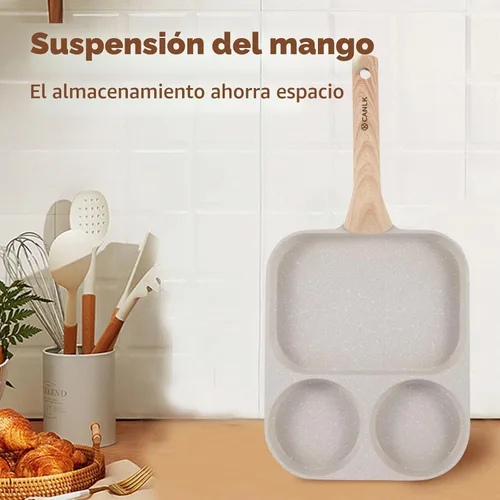 Vista 3 de CLANK - Sartén antiadherente para huevos 3 en 1 con plancha antiadherente dividida, sartén multifunción para desayuno/panqueques para cocinas de gas