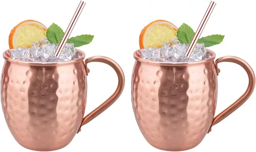 Vista 9 de TJ Moscow Mule - Juego de 2 tazas de cobre 100% puro de 14 onzas, tazas de cobre hechas a mano, resistentes al deslustre, regalo para bebidas frías
