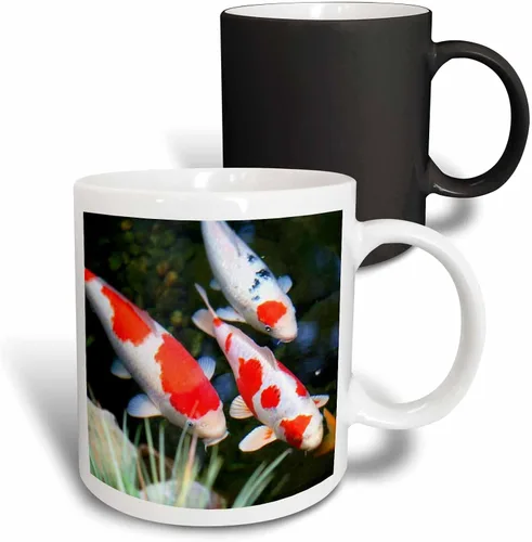 Vista 13 de 3dRose Taza negra de dos tonos con diseño de pez Koi blanco y naranja japonés de 11 oz Negro