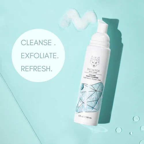 Vista 5 de Snow Fox Skin Care Limpiador de espuma refrescante, lavado facial sin SLS con aloe vera orgánico y agua de menta, fórmula suave, no seca para pieles