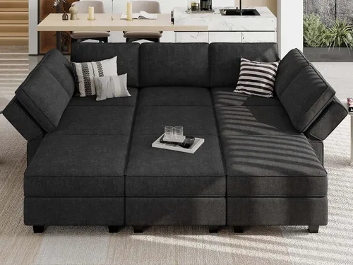 Vista 20 de Belffin - Sofá seccional modular con cama oculta, sofá seccional convertible para sala de estar. Sofá color gris claro