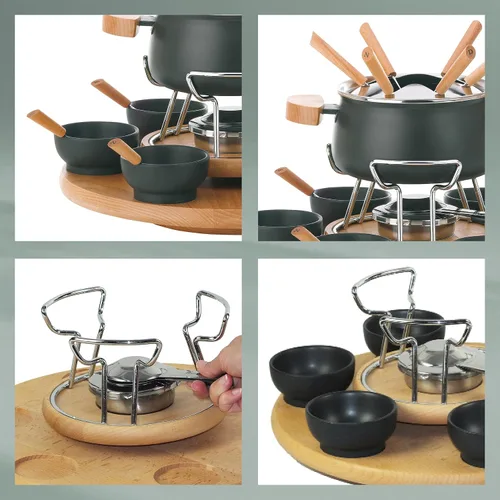 Vista 5 de kela Juego de fondue de carne de 23 piezas, juego de fondue para 6 personas Natura, fondue con plato de madera giratorio, tenedores, cuencos
