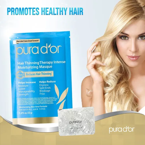 Vista 3 de PURA D'OR Terapia de adelgazamiento del cabello, mascarilla de biotina hidratante intensa, paquete de 8 (9.6 onzas) + terapia del cuero cabelludo