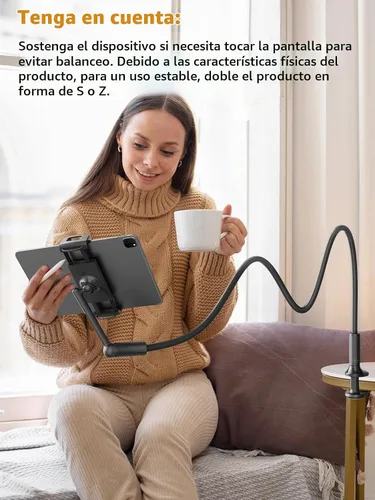 Vista 5 de SAIJI Soporte para Kindle de Cuello de Ganso de 47", Soporte para Tableta para Cama con Base Mejorada, Soporte para iPad con Brazo Flexible