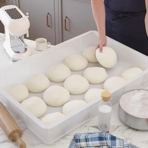 Vista 4 de Caja comercial plástica de la prueba de la masa de la pizza, contenedor apilable blanco de la pizza con la tapa, paquete de 4 Commercial-Grade