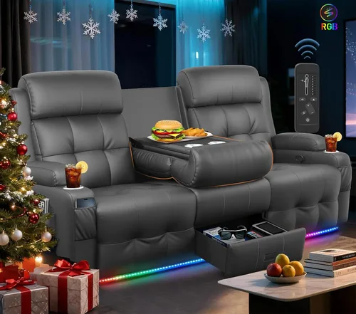 Vista 23 de Sofá reclinable de dos plazas, asientos de cine en casa, sofá reclinable con USB, consola central, sillón reclinable de pared para caravana