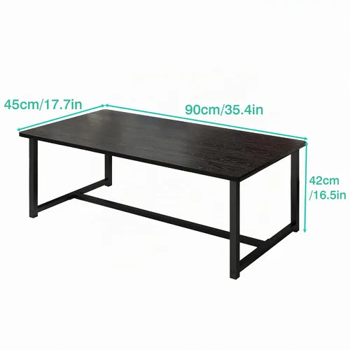 Vista 2 de Mesa de Café Negra Rectangular Mesa Central para Sala de Estar Mesa Lateral de Espacio Abierto con Marco de Metal, Fácil Montaje, Mesa de Café