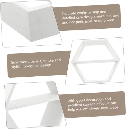 Vista 7 de IMIKEYA Estante de madera montado en la pared pequeño organizador de mesita de noche almacenamiento maceta soporte diseño hexagonal 1pc