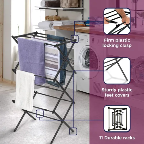 Vista 4 de BLACK+DECKER Organizador de lavandería extensible/plegable para secar ropa. Esencial para campamento/remolques o cualquier lugar donde seque la ropa