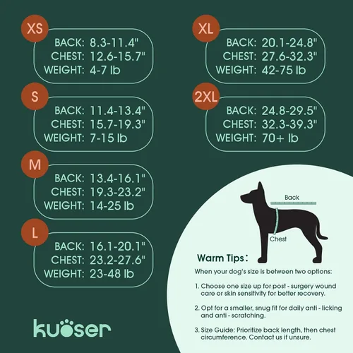 Vista 2 de Kuoser - Traje de recuperación posterior a la cirugía para perros y gatos, camisa profesional y vendaje de heridas abdominales, reemplaza collar
