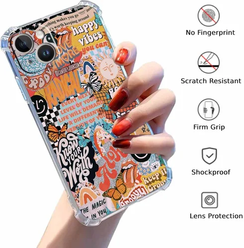 Vista 2 de Funda de collage estético para iPhone 15, patrón de citas positivas, bonita funda de TPU suave compatible con iPhone 15