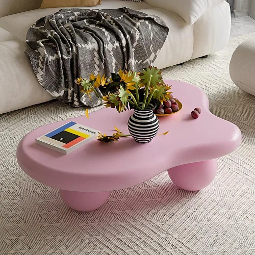 Vista 19 de WILLIAMSPACE Mesa de centro Cloud de 39.7 pulgadas con 4 patas redondas, moderna mesa central de madera, mesa de té irregular para sala de estar