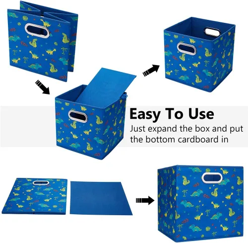 Vista 5 de QY-SC06-3 - Cubos de almacenamiento de tela de dinosaurio para niños de 13 x 13 x 13 pulgadas, cubos de almacenamiento de color azul marino, cajas