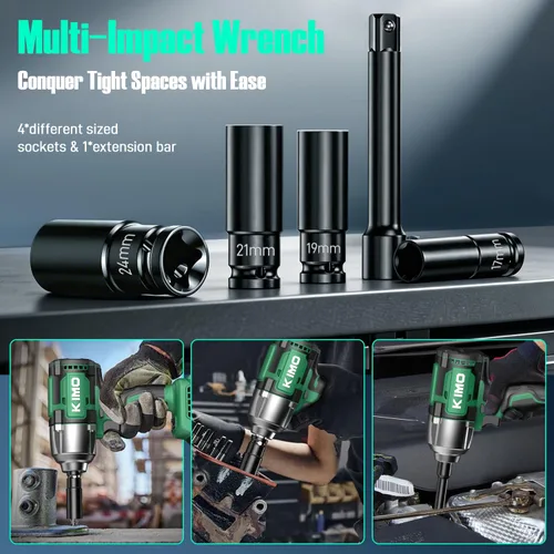 Vista 7 de KIMO Impact Wrench 1/2 Inch, 890Ft-Lbs(1200N.m), 4000RPM Brushless Motor High Torque Impact Driver with 4.0Ah Battery, 3 Modes, Variable Speeds, LED