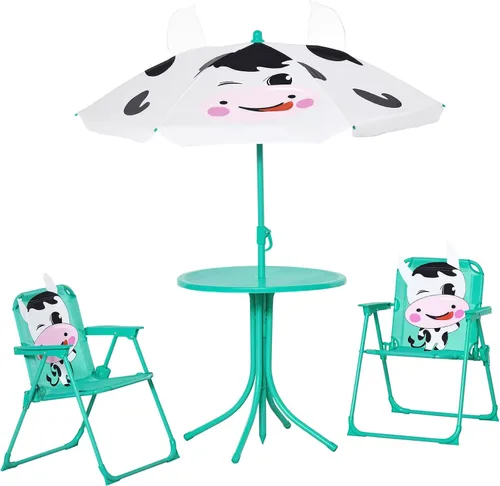 Vista 11 de Outsunny Juego de mesa y silla para niños, muebles de jardín plegables para exteriores, mesa de picnic para patio trasero, con sombrilla extraíble