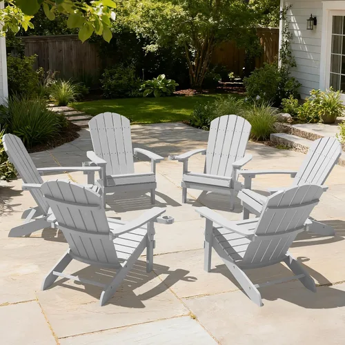 Vista 54 de YEFU Silla Adirondack de plástico resistente a la intemperie, sillas de patio con instalación fácil en 5 pasos, se ve exactamente como madera real