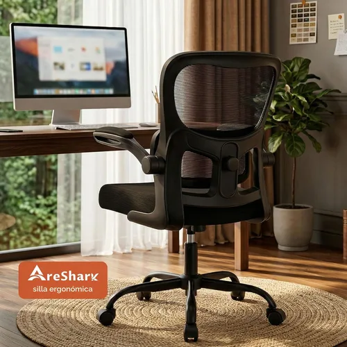 Vista 10 de AreShark Silla de oficina ergonómica, cómoda silla de escritorio con soporte lumbar ajustable, silla de computadora de malla con ruedas