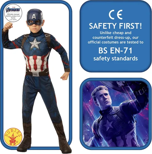 Vista 2 de Rubies Marvel Disfraz y máscara del Capitán América de Avengers Endgame para niños