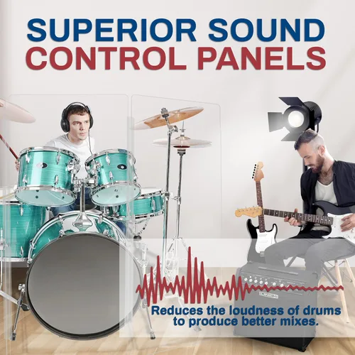Vista 5 de PENNZONI Drum Shield de 4 pies con bisagras de plástico, viene con 3 paneles de batería y bisagras de plástico, paneles de acrílico transparente