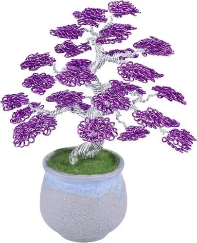 Vista 7 de rockcloud Escultura de árbol de dinero de alambre de aluminio con base de cerámica, bonsái de Feng Shui, decoración de oficina en casa para suerte