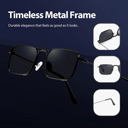 Vista 3 de Naomi - Gafas de sol rectangulares clásicas, retro, marco de metal, tamaño pequeño, protección UV UV400, para hombres y mujeres