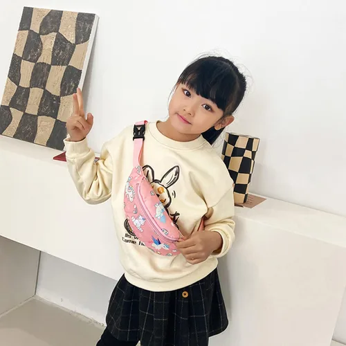Vista 2 de Linda cangurera de dinosaurio para niños, riñonera pequeña con cinturón, bolso cruzado para la cintura para niños y niñas, Rosado, Riñonera
