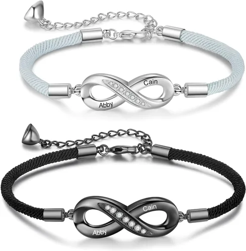 Vista 11 de Pulseras personalizadas a juego para parejas, pulseras de infinito con nombre grabado personalizado para hombres y mujeres, regalos del día de San