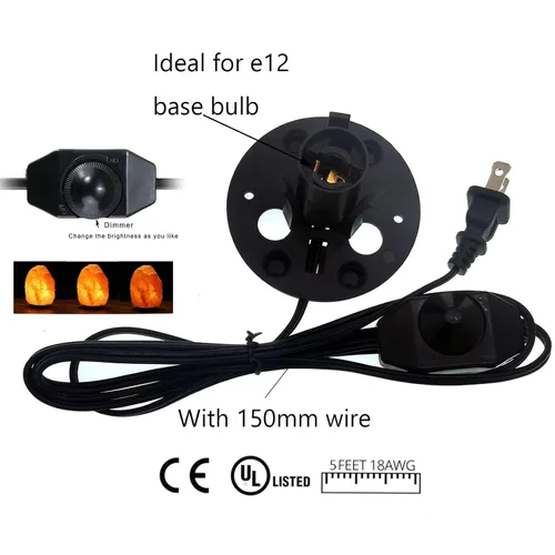 Vista 4 de Cable de lámpara de sal del Himalaya, base de repuesto original, cable de 6 pies con atenuador, conjunto de base E12, listado UL (SPT-1, 1 unidad)