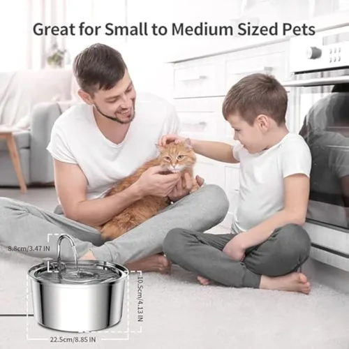 Vista 5 de Pawira - Fuente de agua para gatos, fuente para gatos Pawira de 3.2L/7 L, fuente de agua de acero inoxidable súper silenciosa para gatos pequeños