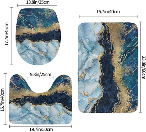 Vista 2 de Evealyn Juego de 3 tapetes de baño antideslizantes y absorbentes para baño, color azul marino, juego de alfombras de ducha para baño, dormitorio
