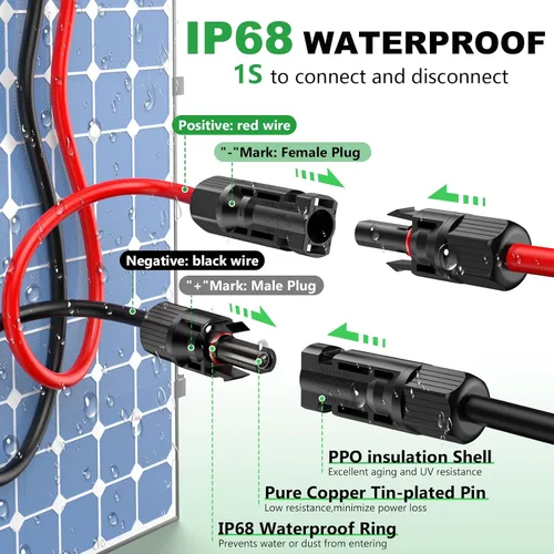 Vista 5 de Oududianzi Cable de extensión solar de 10 pies, cable solar de 10 AWG, cable fotovoltaico de cobre estañado de calibre 10, cables y conectores