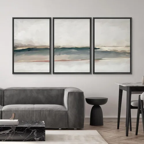 Vista 602 de SIGNWIN Lienzo enmarcado para pared, juego de arte pastel con cadena montañosa, bosque, niebla, naturaleza silvestre, ilustraciones modernas, arte