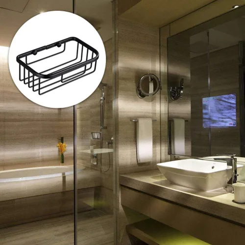 Vista 6 de Ventosa ducha baño pared estante de acero inoxidable cesta rectangular para champú grande ducha gel Tiolet soporte de papel negro
