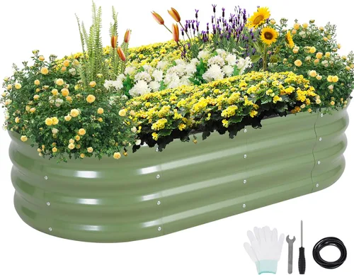 Vista 13 de Cama de jardín elevada galvanizada para exteriores, camas elevadas para jardinería, caja de maceta de metal, kit de cama de jardín elevada de acero