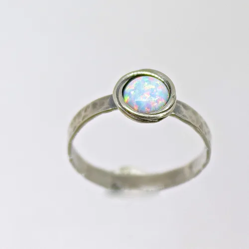 Vista 58 de Anillo de plata de ley con piedras preciosas para mujer, anillo apilable de piedra martillada, anillo de piedra natal
