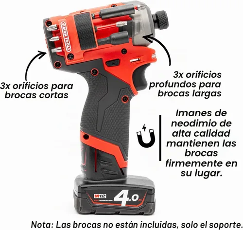 Vista 5 de Simon Tools Portabrocas Magnético para Controlador de Impacto y Taladro Milwaukee M12 - Portabrocas Milwaukee para M12 Lado derecho rojo