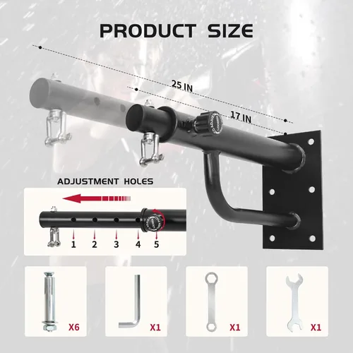 Vista 6 de Soporte de pared para bolsa pesada: Percha ajustable para saco de boxeo con rotación de 360 grados, soporte para bolsa de boxeo resistente