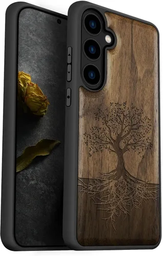 Vista 14 de Carveit Wood Case for Galaxy S24, Eternal Tree, Black Árbol eterno-Madera oscura