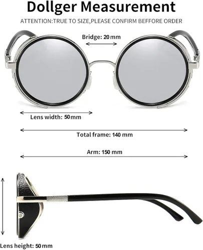 Vista 5 de Dollger Steampunk - Gafas de sol redondas retro vintage con marco circular de metal Negro