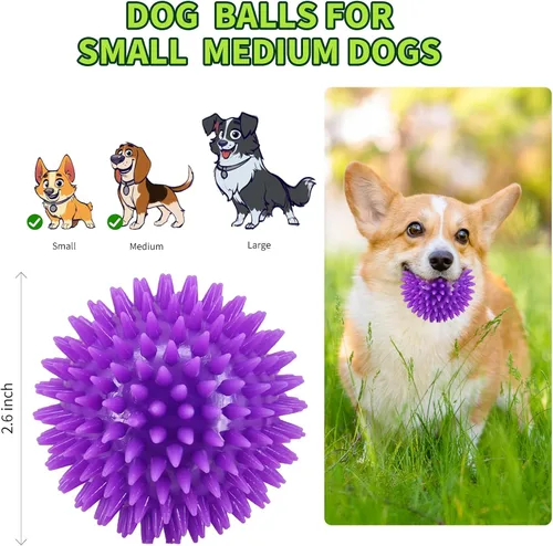 Vista 6 de Pweituoet Pelotas chirriantes de 2.5 pulgadas para perros pequeños y medianos, paquete de 6 juguetes masticables para perros pequeños con pincho