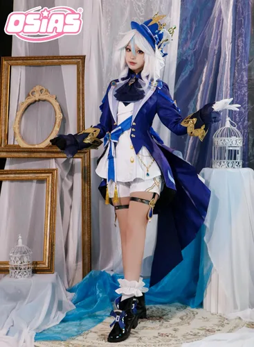Vista 2 de Genshin Impact Cosplay Furina - Conjunto de disfraz de cosplay de forma blanca